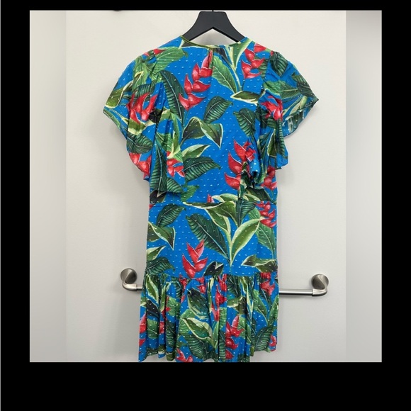 Farm Rio Dream Garden Mini Dress Ruffle Tassel Tie size Small in Blue Swiss Dot - Picture 7 of 12